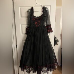 New Dolls Kill Widow Dance With Death Maxi Dress M Rare red and black version